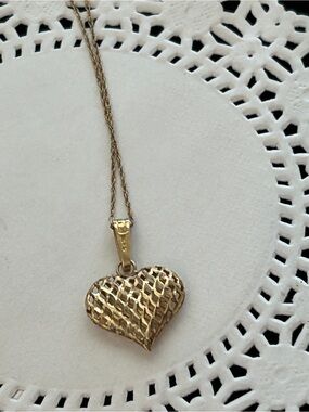 Signed 14k Gold Michael Anthony Open Weave Heart Pendant & Necklace - Vintage